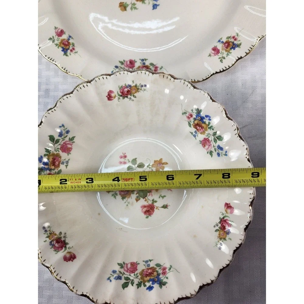 Antique Limoges English Rose Serving Platter & Serving Bowl 22K Gold